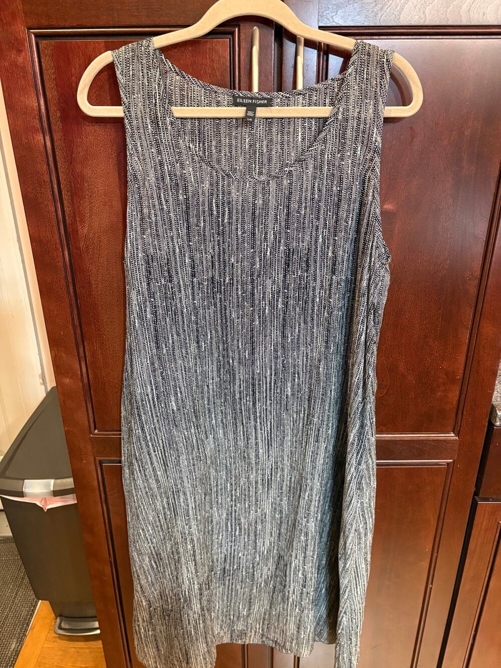 Eileen Fisher 100% Silk Sleeveless Tank Midi Slip Dress Printed Crinkle Size L